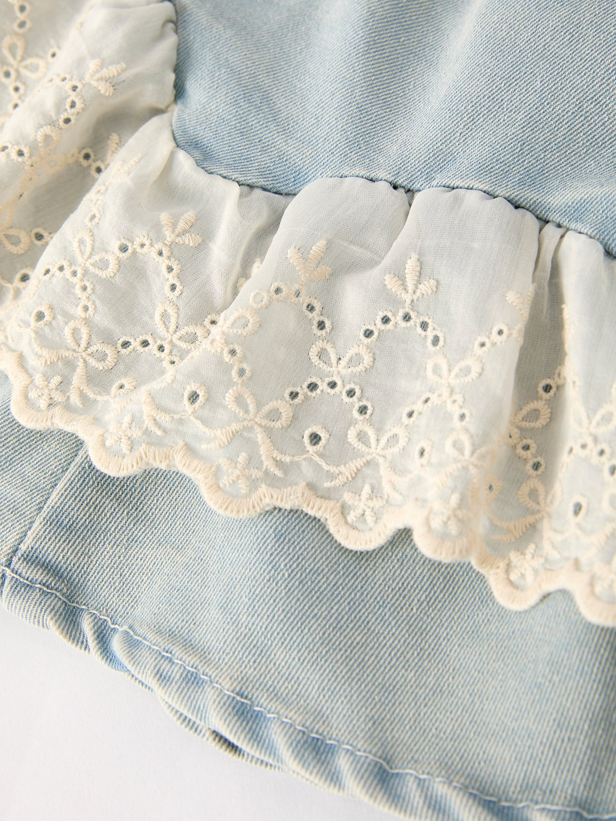 Summer Faded Denim Lace Set