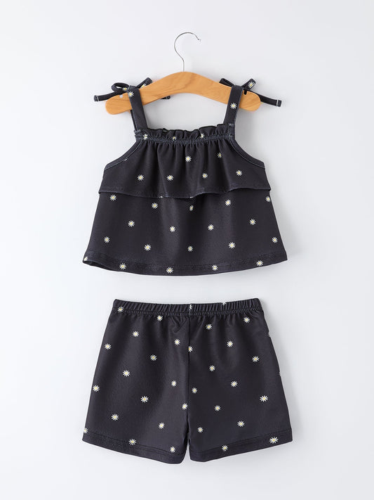 Summer Daisy Girls Bow Ruffle Set