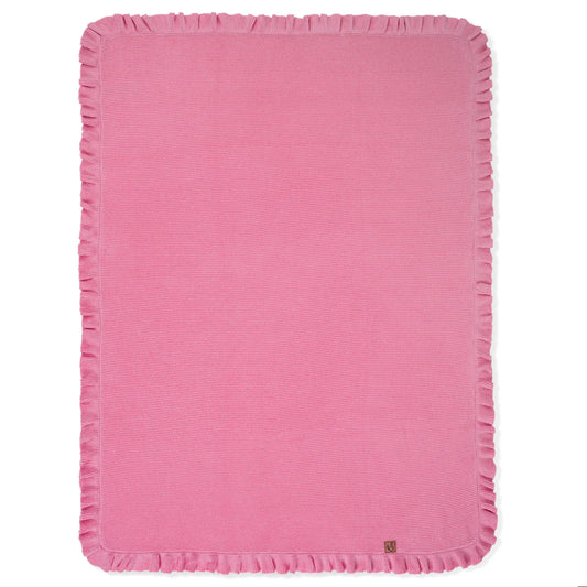 Ruffled Edge Knit Baby Blanket in Rose Pink