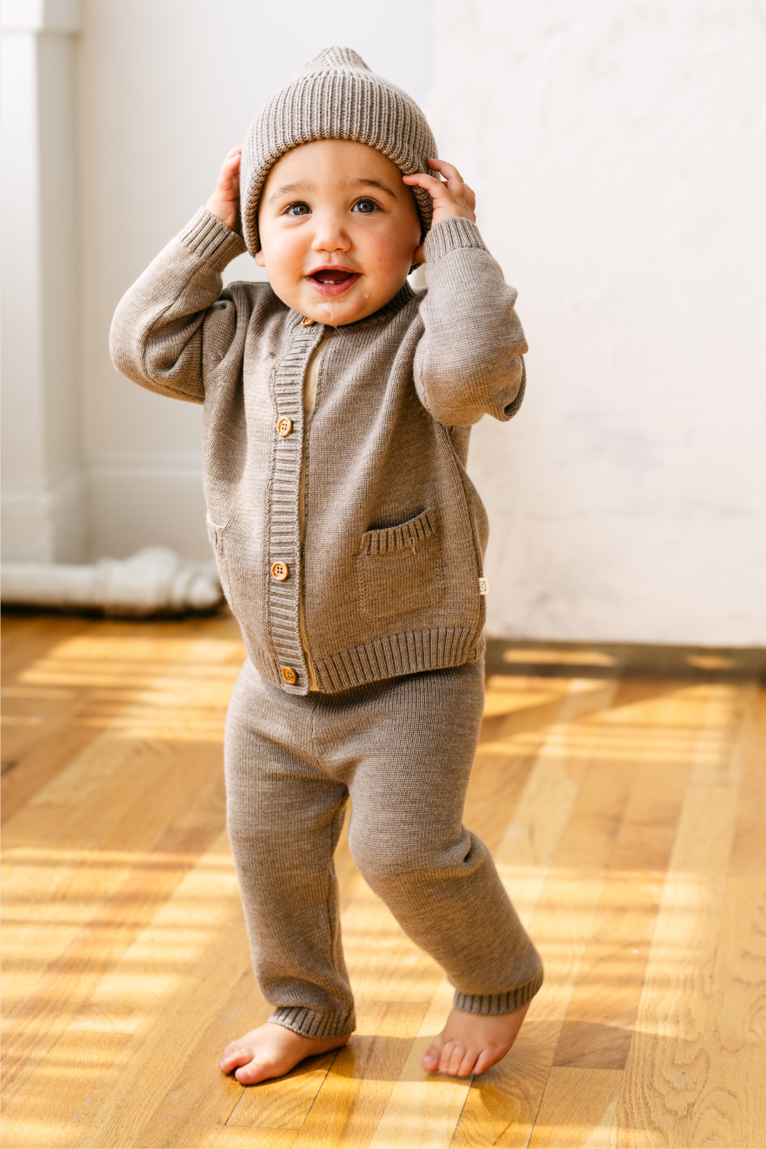 Heather Brown Merino Wool Baby Cardigan