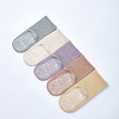 New- Organic Cotton Socks- Beige & Brown- 4 Pairs of Stay-On Baby & Toddler Non-Slip Socks