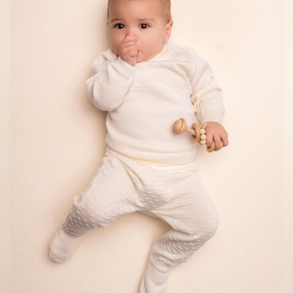 Virgin Merino Wool Footed Leggings - Latte White