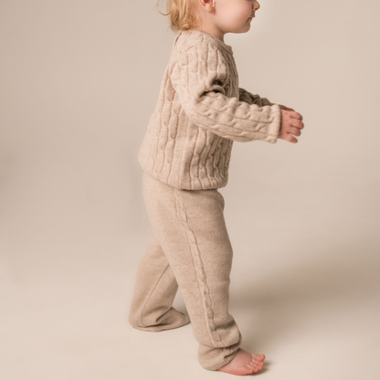 Virgin Merino Wool Cable Knit  Sweater - Oatmeal