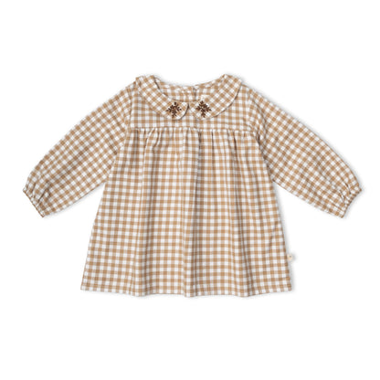 Organic Peter Pan Collar Dress - Oat Gingham
