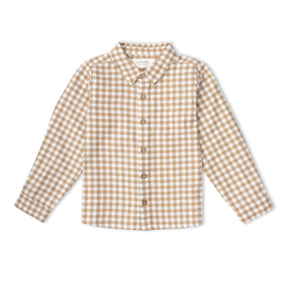 Organic Collared Long Sleeve Shirt - Oat Gingham