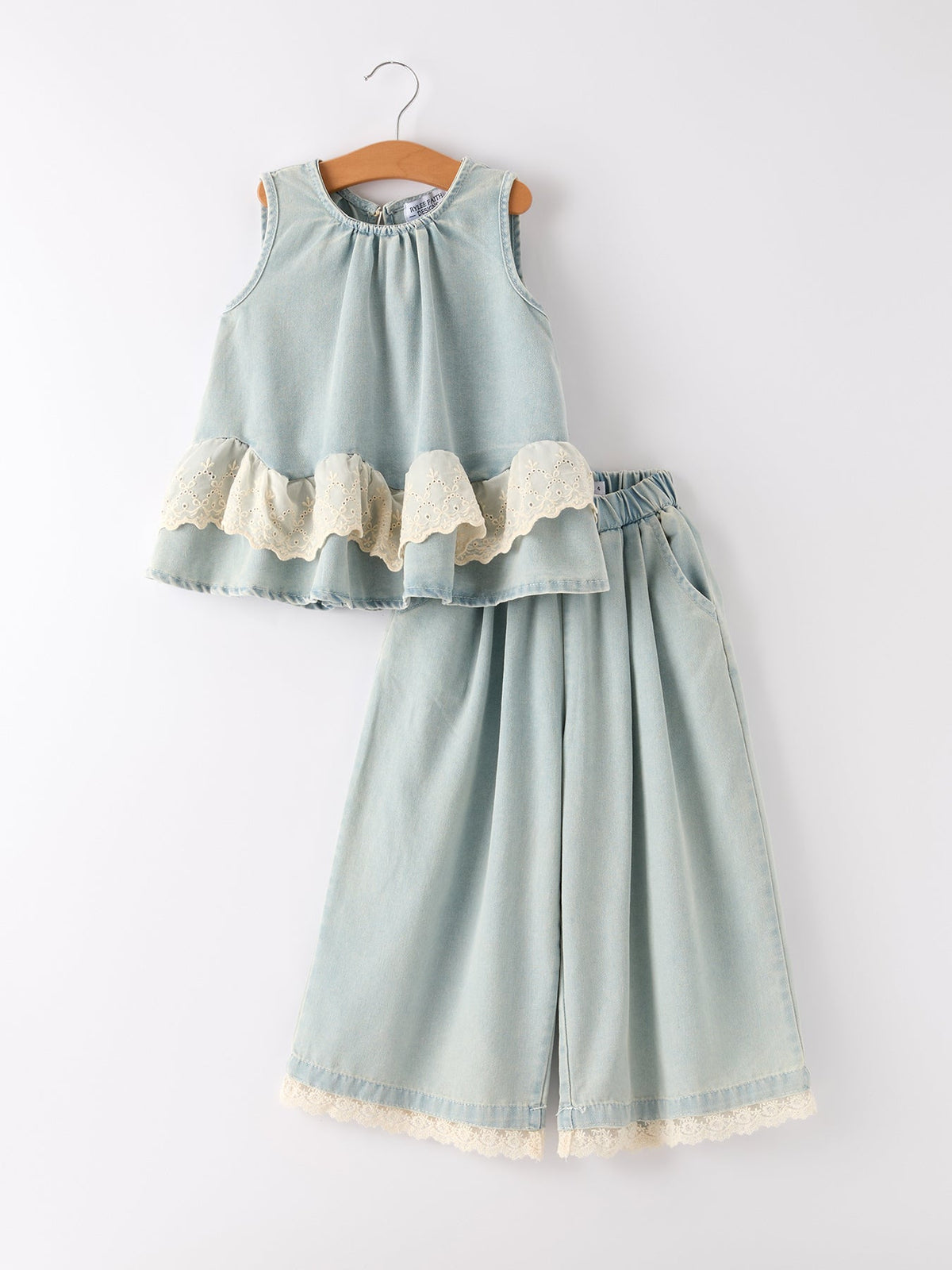 Summer Faded Denim Lace Set