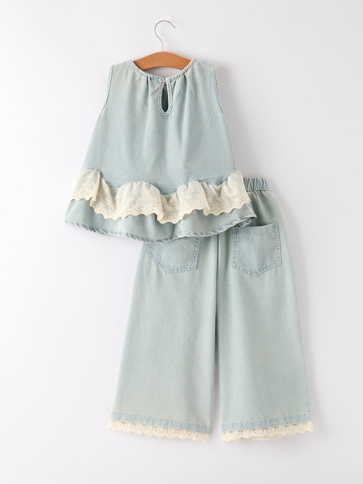 Summer Faded Denim Lace Set