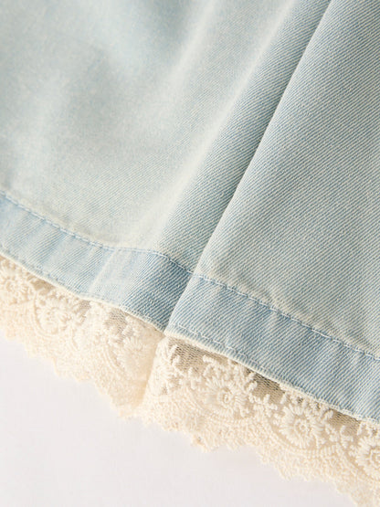 Summer Faded Denim Lace Set