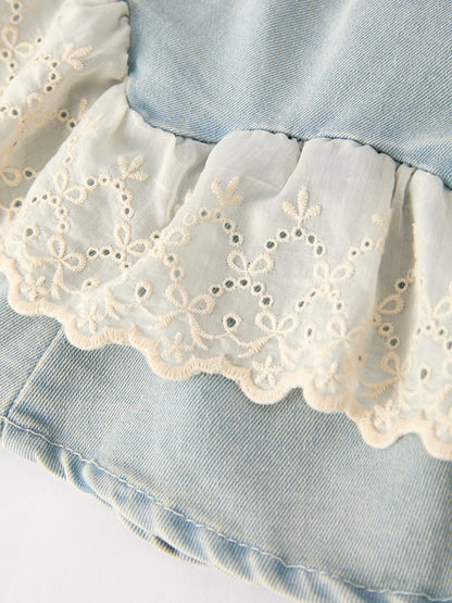 Summer Faded Denim Lace Set