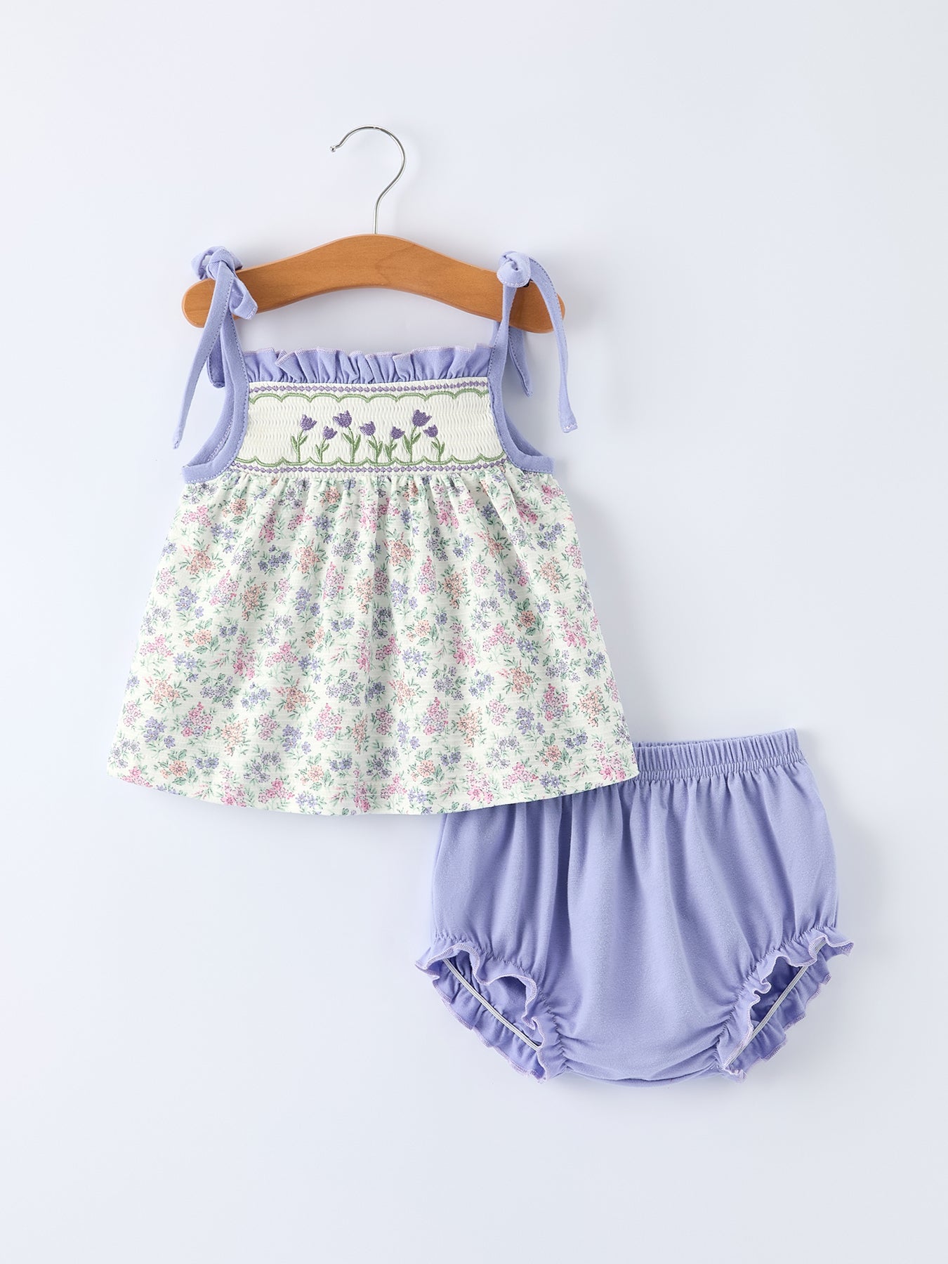 Purple Floral Embroidery Bloomers Set