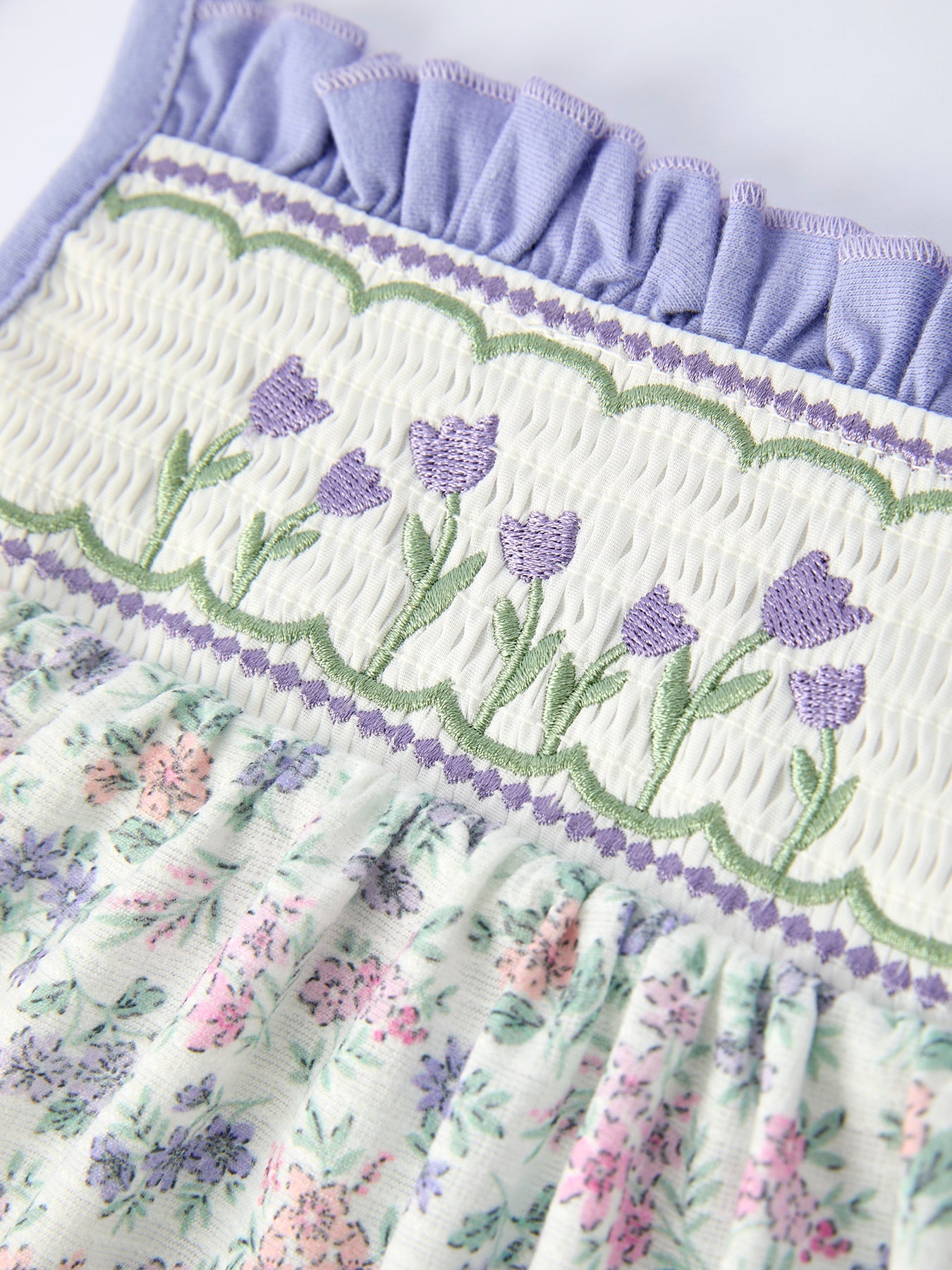 Purple Floral Embroidery Bloomers Set