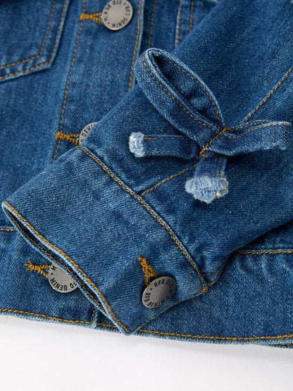 Denim Bow Sleeve Button-Front Jacket