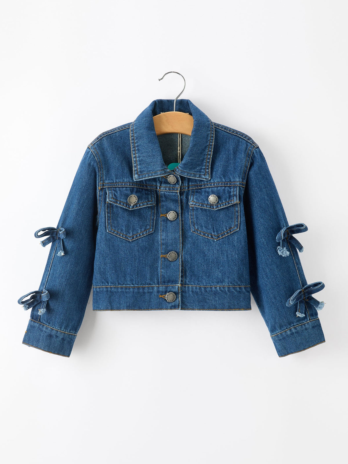 Denim Bow Sleeve Button-Front Jacket