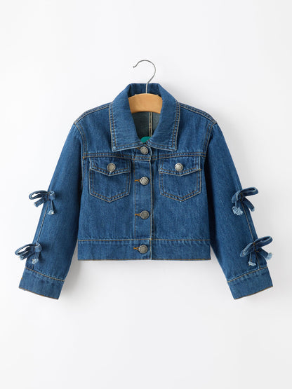 Denim Bow Sleeve Button-Front Jacket