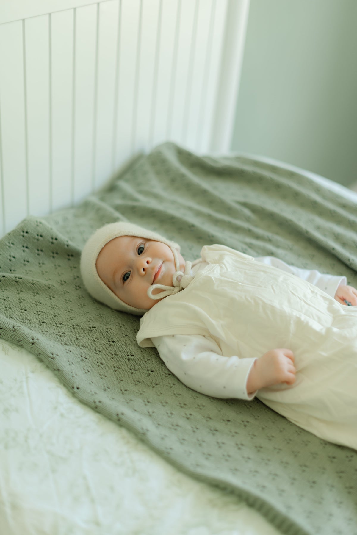 Mint Pointelle Knit Blanket