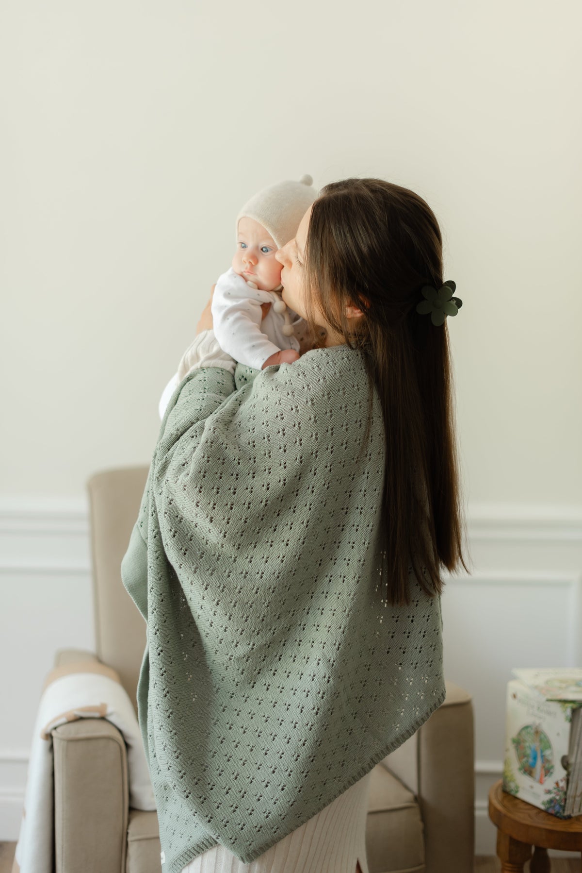 Mint Pointelle Knit Blanket