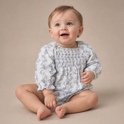 Organic Smocked Long Sleeve Romper - Bluebell Vine