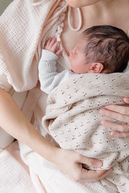 Toffee Pointelle Knit Blanket