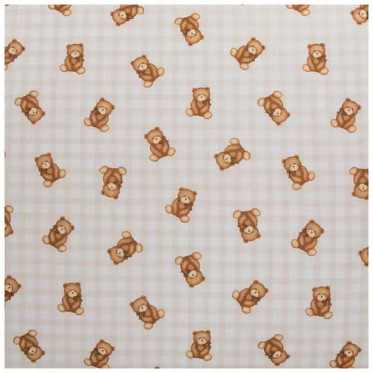 Beige Teddy Bear Gingham Crib Quilted Blanket