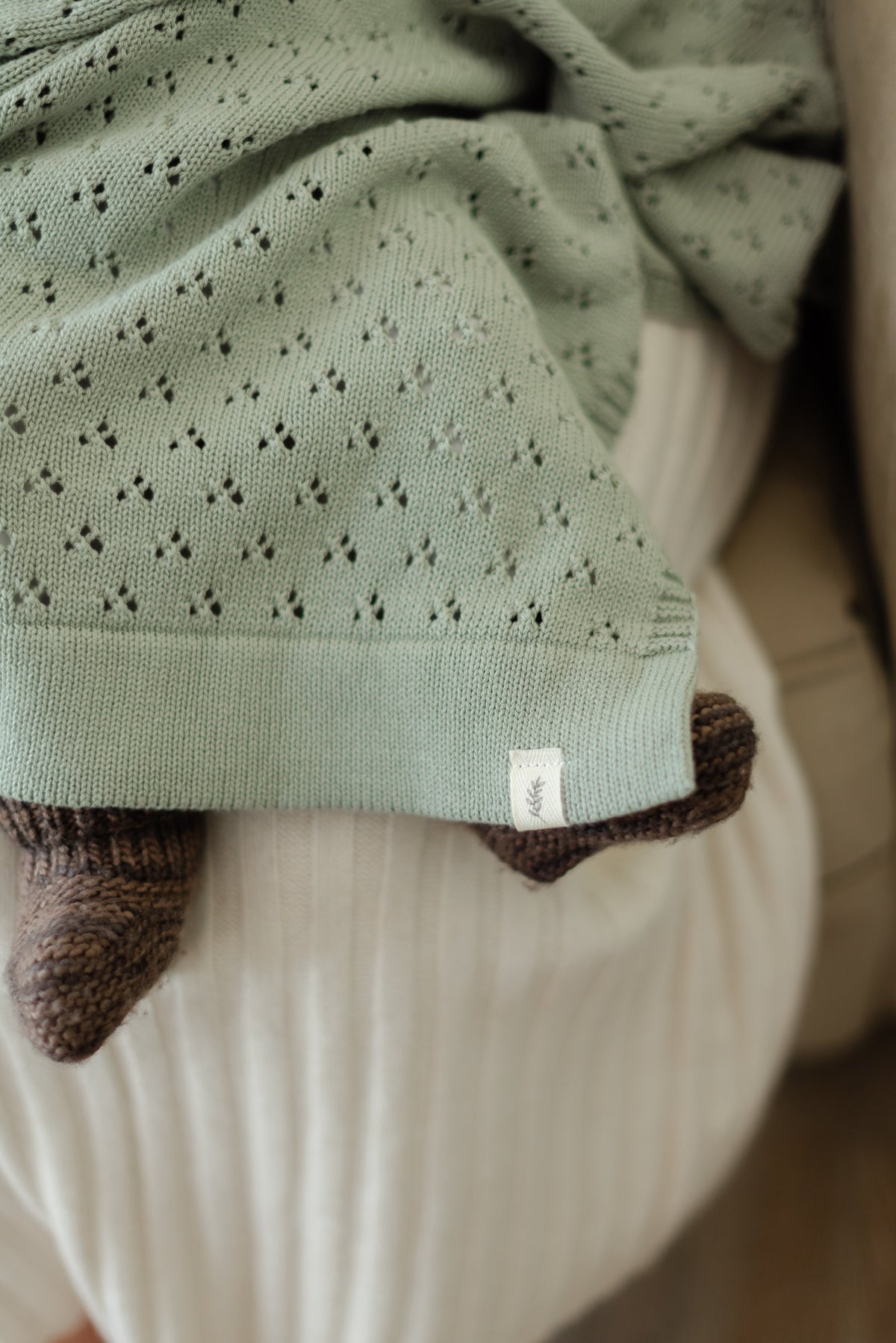 Mint Pointelle Knit Blanket