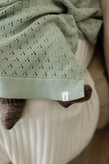 Mint Pointelle Knit Blanket