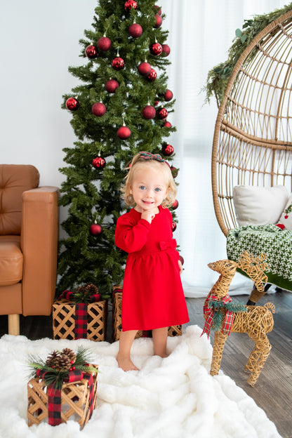 Virgin Merino Wool Bow Dress - Scarlet Red