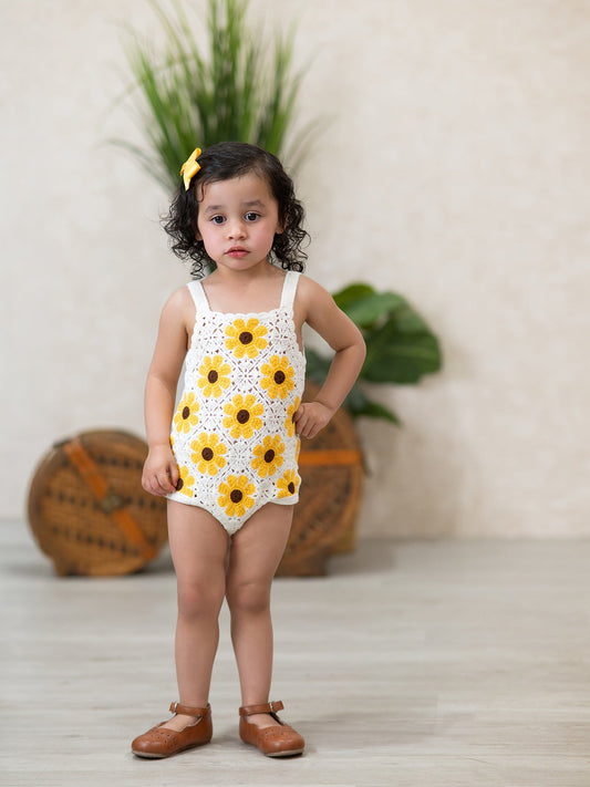 PREORDER Summer Sunflower Baby Crochet Romper