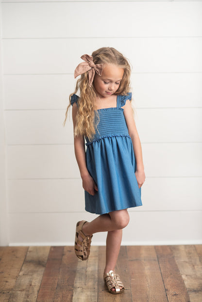 Blue Shirred Dress