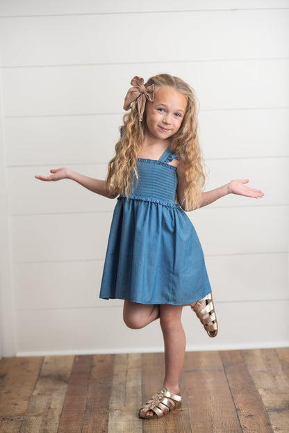 Blue Shirred Dress