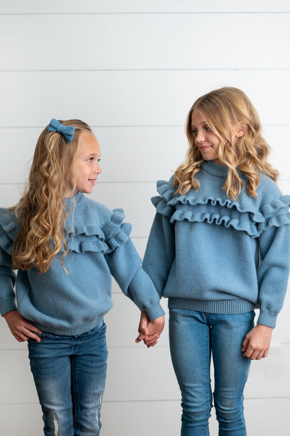 Dusty Blue Ruffle Sweater