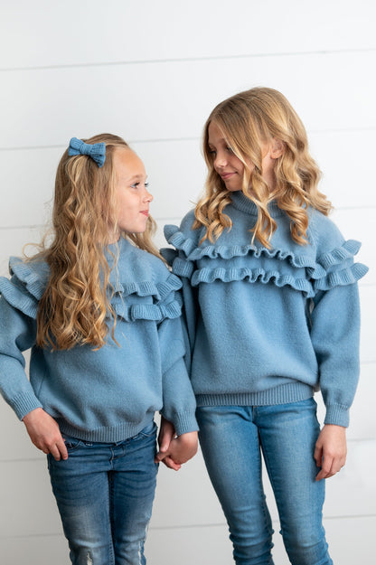 Dusty Blue Ruffle Sweater
