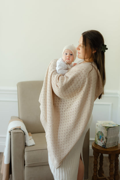 Toffee Pointelle Knit Blanket