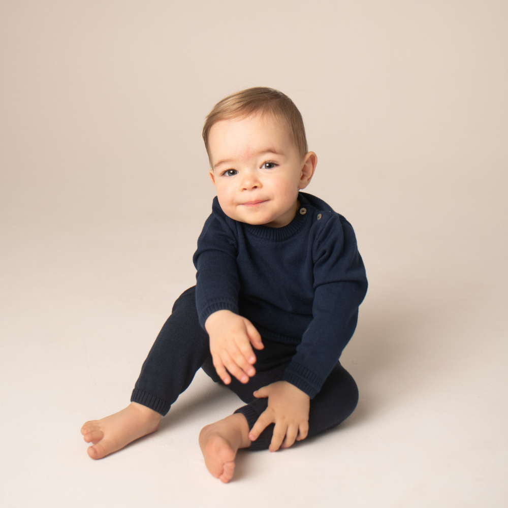 Organic Cotton Crew Neck Sweater - Midnight Blue