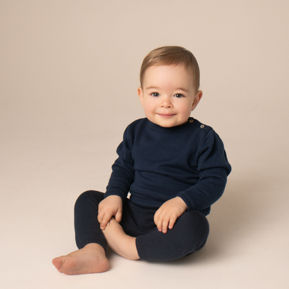 Organic Cotton Crew Neck Sweater - Midnight Blue