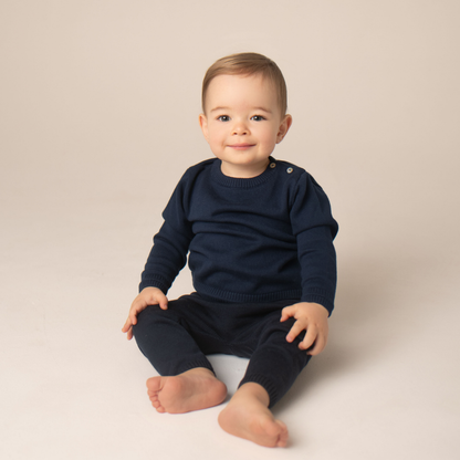 Organic Cotton Crew Neck Sweater - Midnight Blue