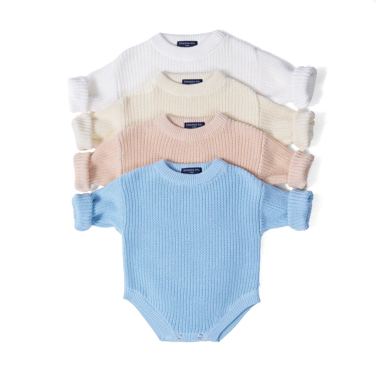 Classic Chunky Knit Baby Romper in White