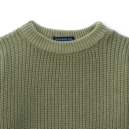 Classic Knit Baby Sweater in Sage Green