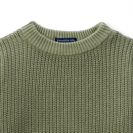 Classic Knit Baby Sweater in Sage Green