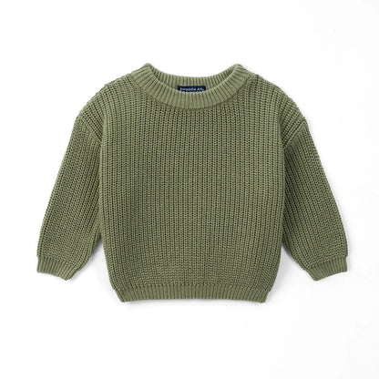 Classic Knit Baby Sweater in Sage Green