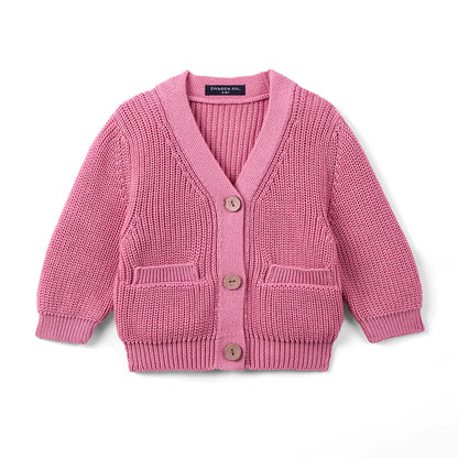 Classic Cardigan with Pockets in Rose Pink