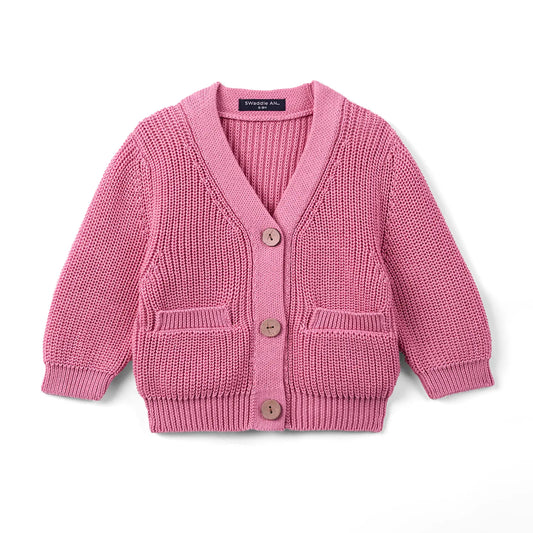 Classic Cardigan with Pockets in Rose Pink