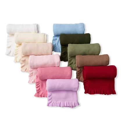 Ruffled Edge Knit Baby Blanket in Cream