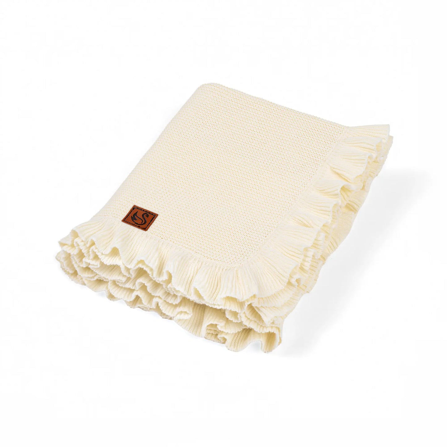 Ruffled Edge Knit Baby Blanket in Cream