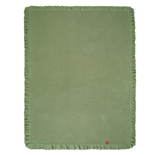 Ruffled Edge Knit Baby Blanket in Sage Green
