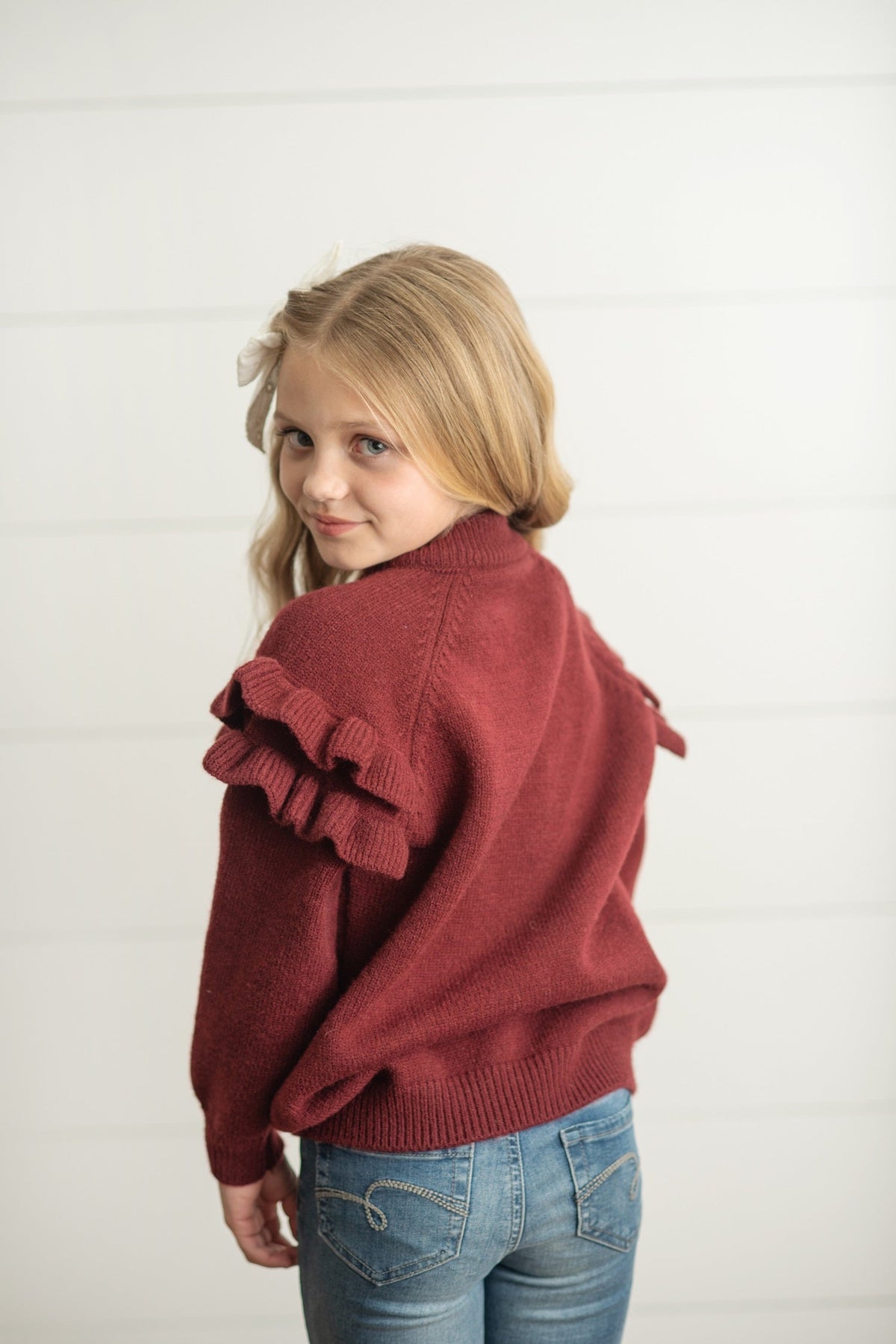 Wine Ruffle Sweater