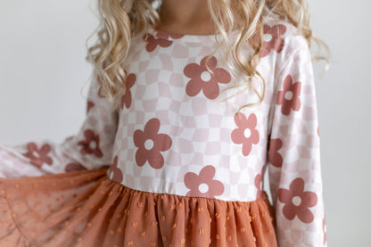 Taupe Swiss Dot Tulle Dress