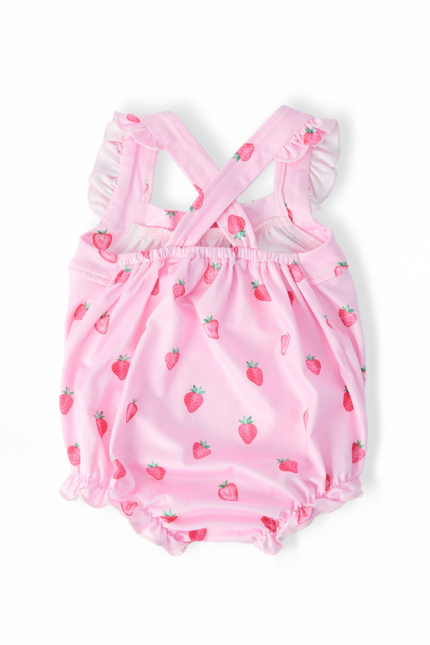Sweet Strawberries Ruffle Cross Back Romper