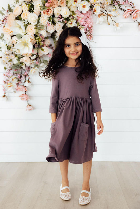 Vintage Violet 3/4 Sleeve Pocket Twirl Dress