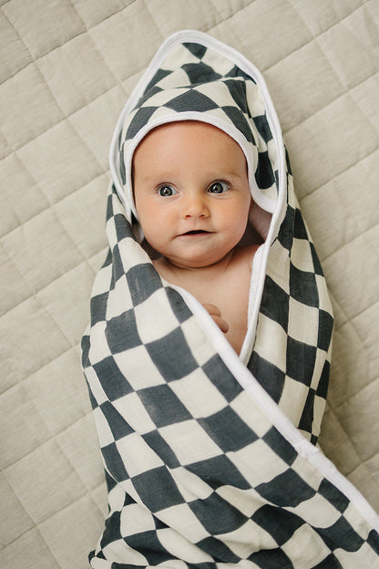 Charcoal Checkered Muslin Hooded Towel