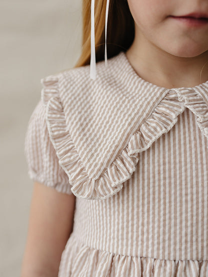 Taupe Stripe Peter Pan Collar Dress